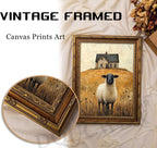 Vintage Gold Framed Wall Art Retro Country Sheep Oil Painting Canvas Prints - Image 3