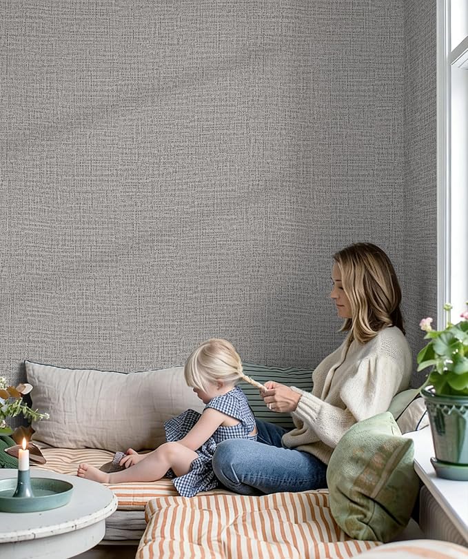 Guvana Grasscloth Peel and Stick Wallpaper Grey Textured Contact Paper Modern - Image 2