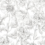 JiffDiff Floral Wallpaper Black & White Peel and Stick Vintage Peony Wall Paper by wallpaper