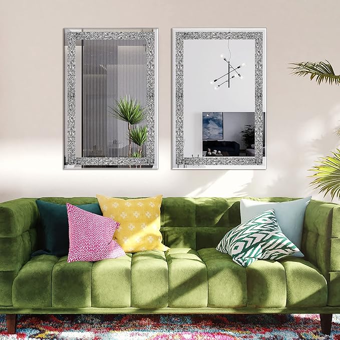 Ruomeng Wall Mirror Rectangular Crystal Crush Diamond Mirror - Image 2