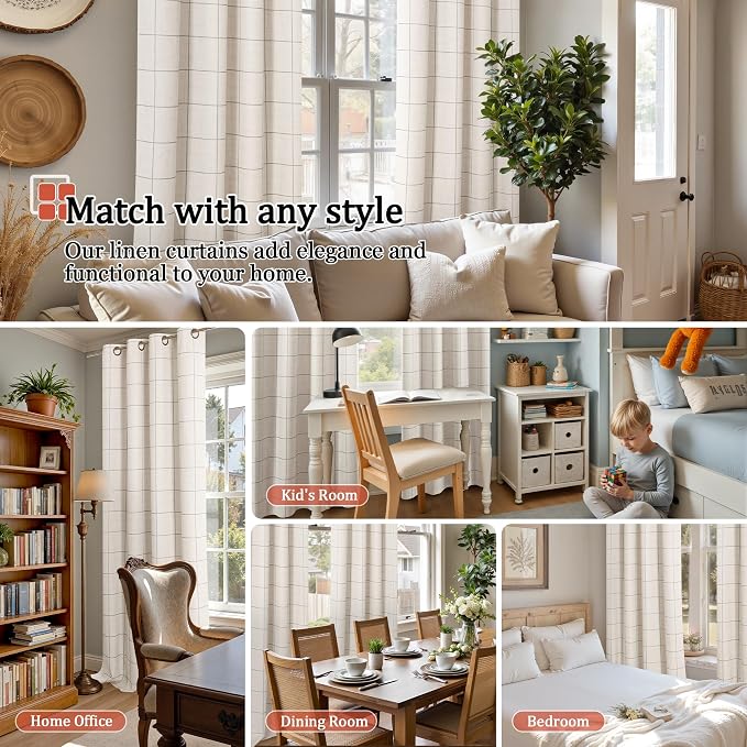 Lajode Grey Plaid Patterned Curtains Thermal Insulated - Image 4