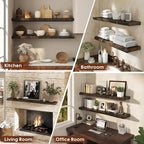 Floating Shelves Set of 2, Solid Elm Wood Wall Shelves 36 Inch - Image 6