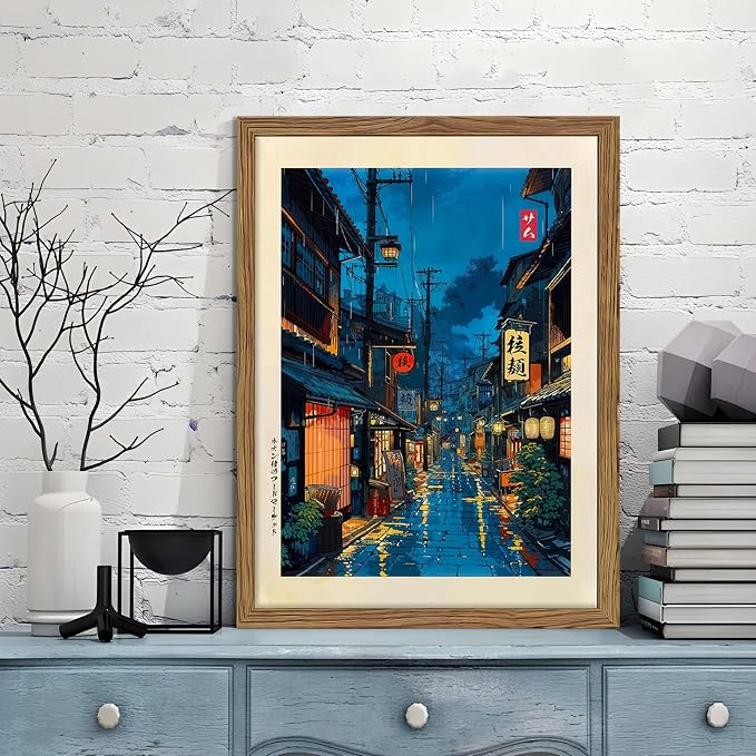 Framed Japanese Wall Art, Asian Tokyo Tea House Canvas Wall Decor Painting - Image 2