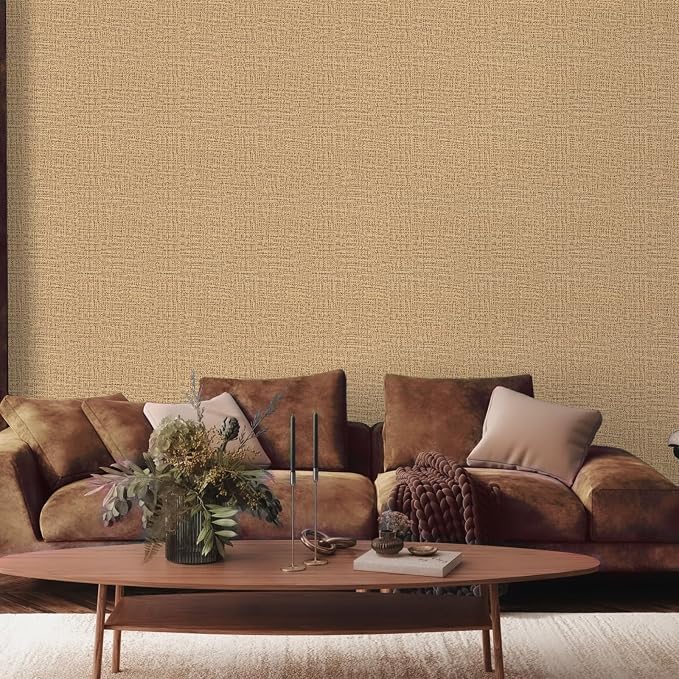 TANONE Dark Coffee Linen Wallpaper Self-Adhesive- Grasscloth Contact Paper Peel - Image 2