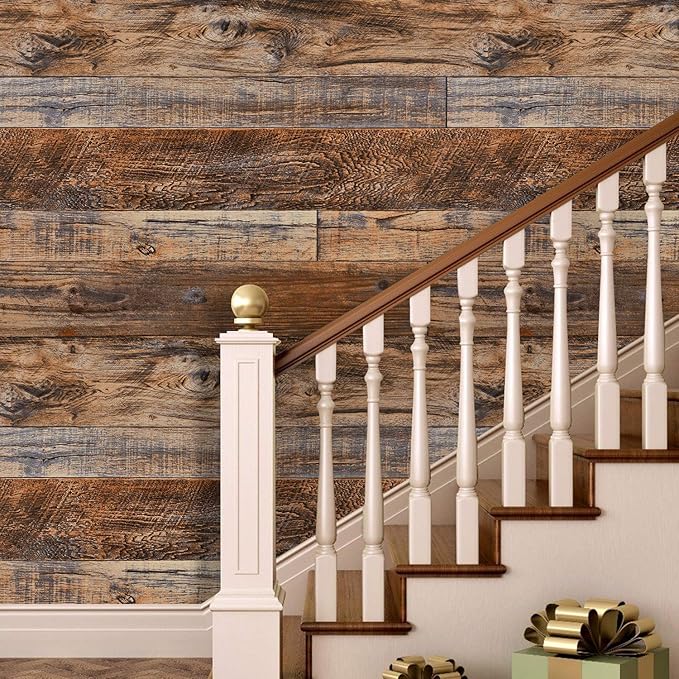 WENMER 17.71" x 708" Brown Wood Wallpaper Peel and Stick Wallpaper Shiplap Self - Image 3