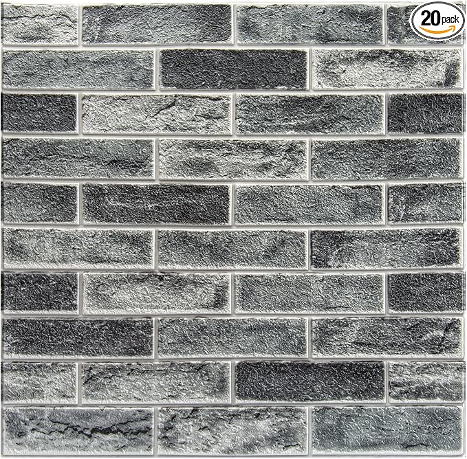 Art3d 20-Pack105 Sq.Ft Faux Brick 3D Wall Panels Peel and Stick in Stone Ash by Art3d