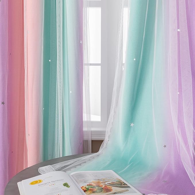 Blackout Curtains for Girls Room, Kids Bedroom 62 Inch Pink Rainbow Unicorn 1 - Image 4