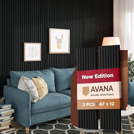 Avana Modern Acoustic Wood Wall Panels – 47.2 X 12.6 Inch Black Oak Acoustic 2 by AvanaHome