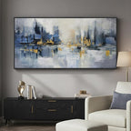 Framed Blue Abstract Wall Art for Living Room, Extra Large Modern Cityscape by MXART