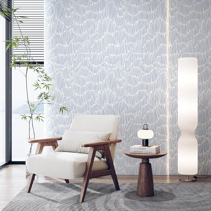 Theper Blue Wallpaper Peel and Stick Modern 17.3"×197" Boho Striped Wall Paper - Image 2