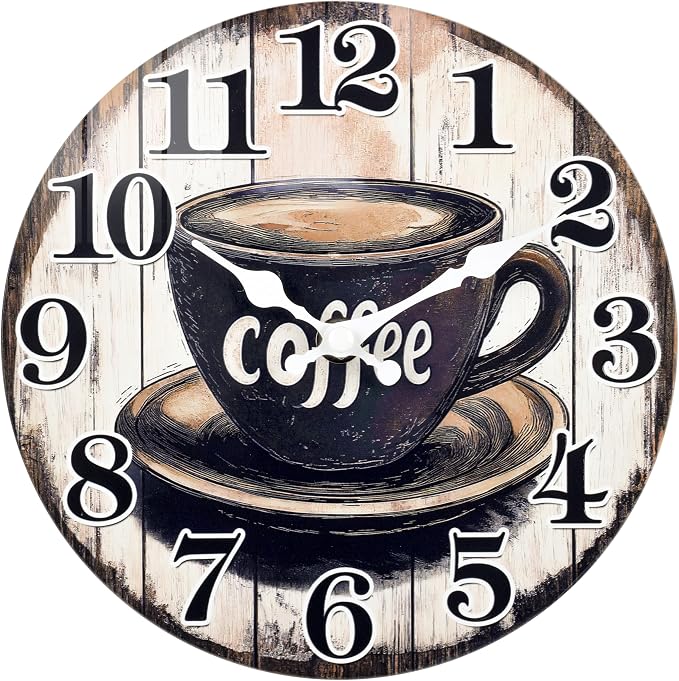 Kitchen Wall Clock, Vintage Glass Coffee Sign Decor Wall Clocks Battery by HorizentWallClock