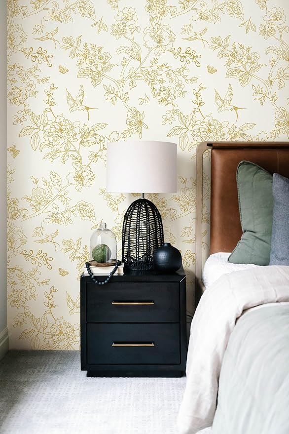 Froluya Cream White and Gold Floral Wallpaper Peel and Stick Wallpaper - Image 8