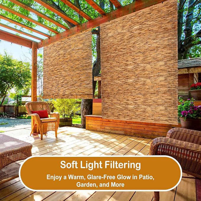 DoubleFill 2 Pcs Bamboo Shades Outdoor Reed Roll up Blinds 60 W x 72 H Blackout - Image 7