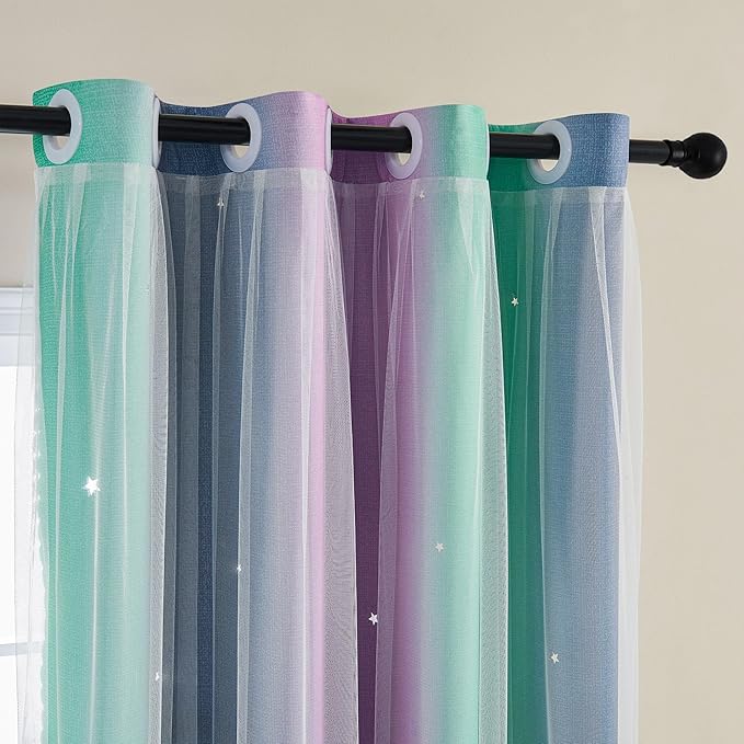 XiDi Curtains for Bedroom Decor, Rainbow Purplgreen grey34/45 by Addsomecolortolife
