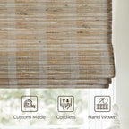 TWOPAGES Natural Woven No Drill Roman Shades, Custom Cordless Blackout Bamboo - Image 4