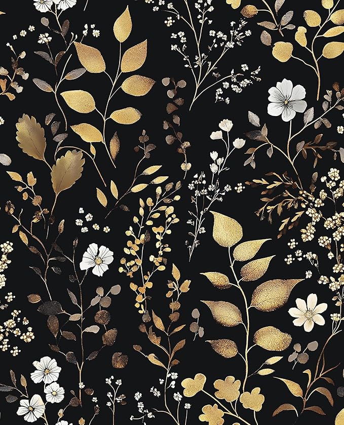 Laatse Boho Wallpaper Peel and Stick Dark Floral Wallpaper 17.5in x393in by Laatse