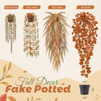 Der Rose 4Pcs Fake Fall Plants Hanging Orange Artificial Eucalyptus Plants - Image 3