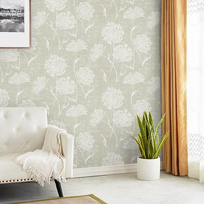 Safiyya Peel and Stick Wallpaper Faux Grasscloth Floral Contact Paper Beige - Image 7