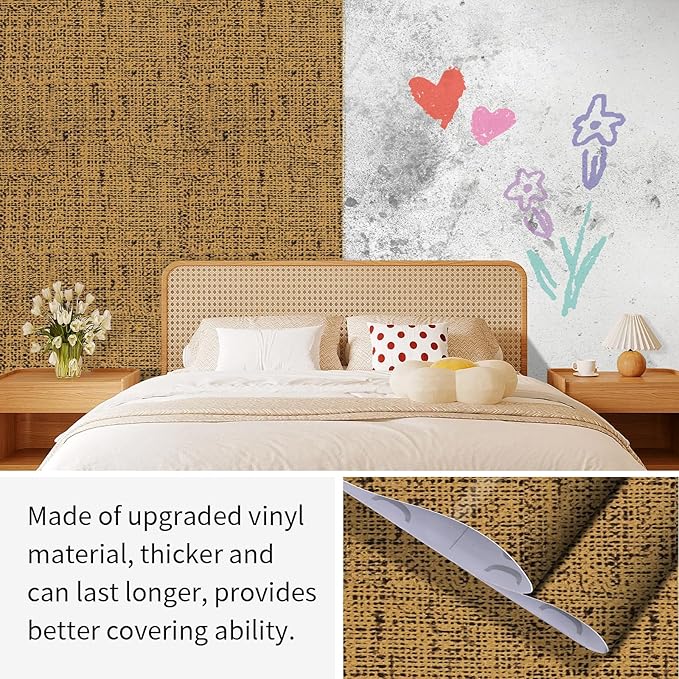 15.75"x787.4" Brown Grasscloth Wallpaper Peel and Stick Removable Textured Wall - Image 8