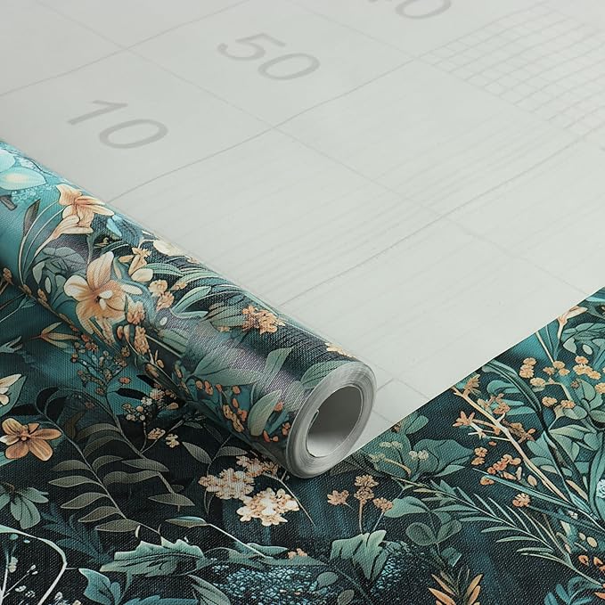 Floral Peel and Stick Wallpaper Green Flower Contact Paper 17.3inch x 393.7inch - Image 6