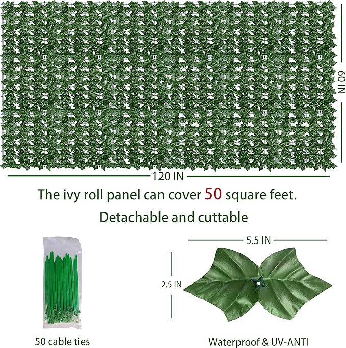 ODTORY Artificial Ivy Privacy Fence Wall Screen, 60X120 in UV-Anti Faux - Image 2