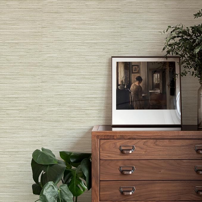 Rugreat Textured Grasscloth Wallpaper Peel and Stick 118inL 17.3inW Beige - Image 2