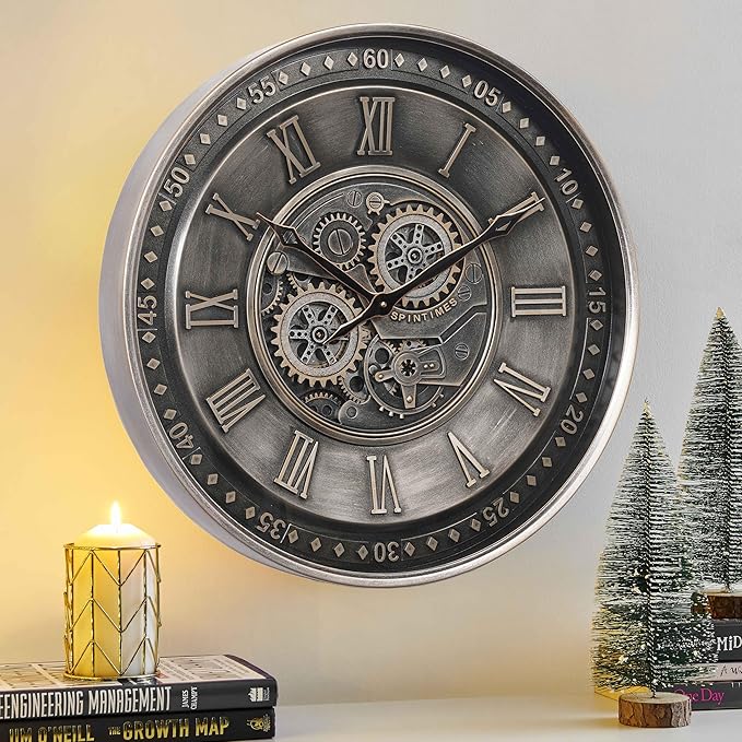 CLXEAST 24 Inch Large Moving Gear Wall Clock by CLXEAST