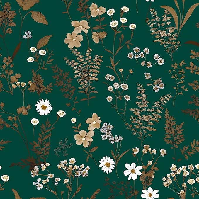 Laatse Dark Floral Wallpaper Peel and Stick 17.5in x393in Vintage Green Gold by Laatse
