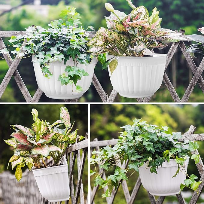 2 Pack White Plastic Wall Hanging Planters - Image 5