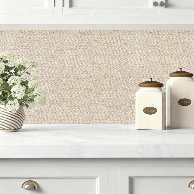 Grasscloth Peel and Stick Wallpaper Beige Contact Paper 15.7inch x 393.7inch - Image 4