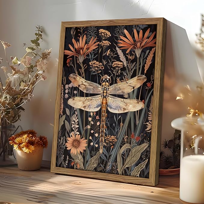 Vintage Framed Dragonfly Wall Art, Dark Academia Insect Art Print, Modern - Image 2