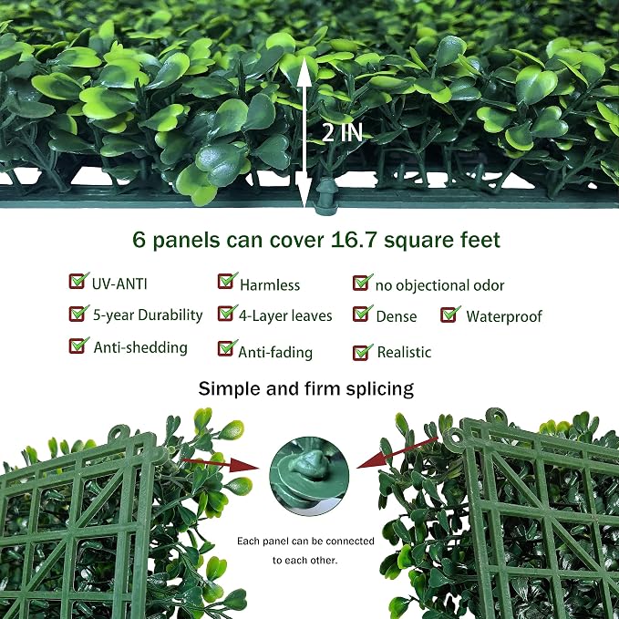 ODTORY Artificial Grass Wall Panels, 20X20 in 6P UV-Anti Greenery Boxwood Panels - Image 3