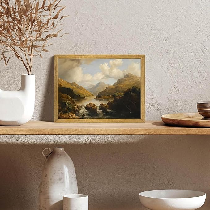 Framed Vintage Landscape Wall Art Home Decor, Retro Mountain Vintage Painting - Image 2