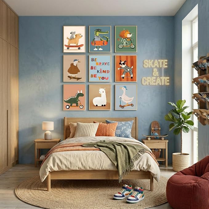 tgguytiy Kids Room Wall Art Set of 9 Cute Cartoon Animal Canvas Prints Nursery - Image 8