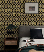 Peel and Stick Wallpaper Black and Yellow Damask Wallpaper - Image 2