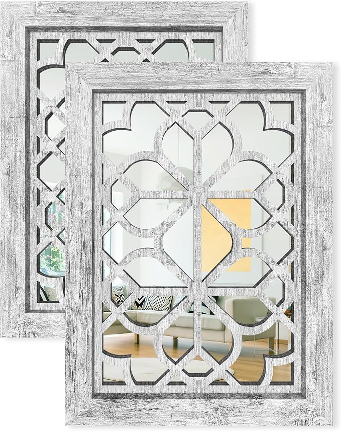Set of 2 13x17 Inch Rectangular Shatterproof Decorative Wall Mirrors, Boho by HMANGE