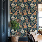Simon&Siff Boho Peel and Stick Wallpaper, 17.3" x 480" Blue Sun Floral Retro by SimonSiff