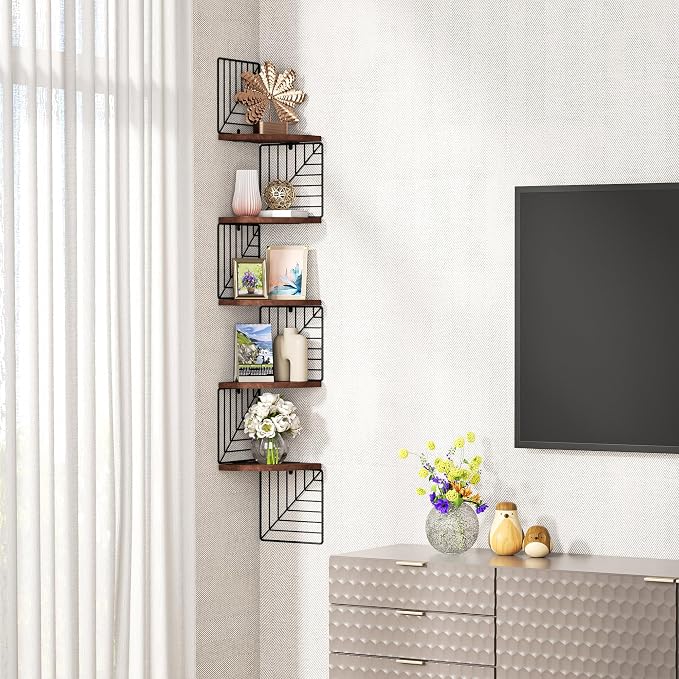Love-KANKEI Corner Shelf Wall Mount of 5 Tier, Rustic Wood Floating Shelves - Image 2