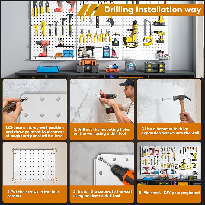 Peg Board, 6 Pack 16'' x 12'' White Pegboard Panels - Image 4
