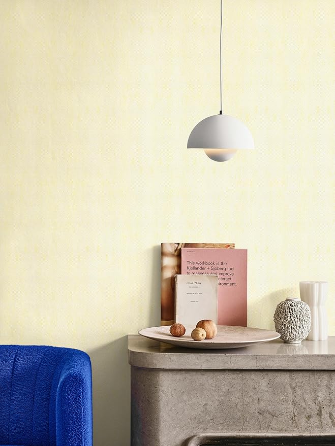 Grasscloth Peel and Stick Wallpaper Yellow Beige Textured Contact Paper 15.7in - Image 2