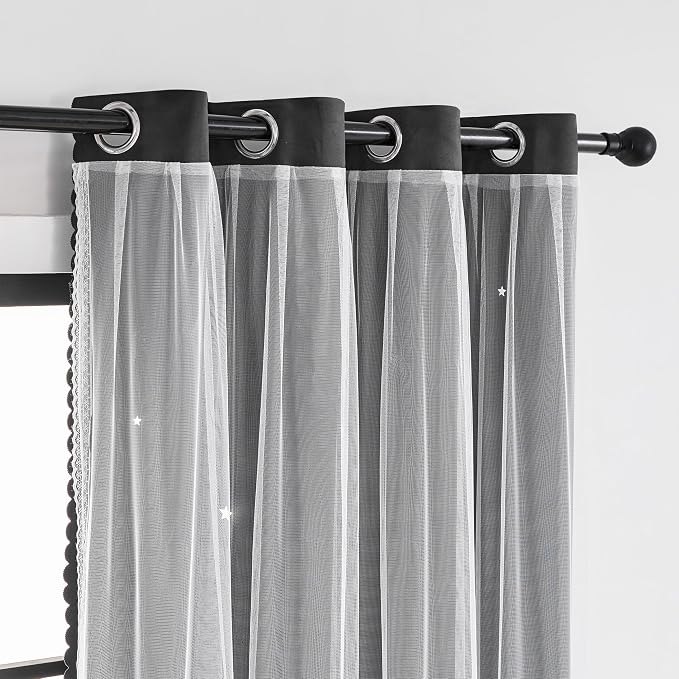 XiDi Curtains for Bedroom Decor, Rainbow Black 52/90/1 - Image 2