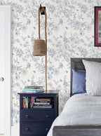 Froluya Cream White and Blue Floral Wallpaper Peel and Stick Wallpaper - Image 9