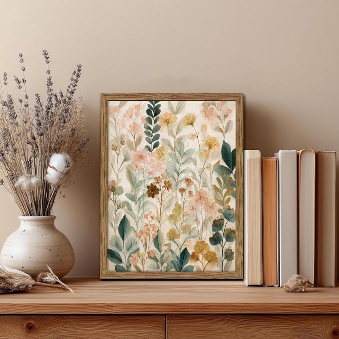 Framed Boho Floral Wall Art, Neutral Botanical Wildflower Canvas Wall Decor - Image 9