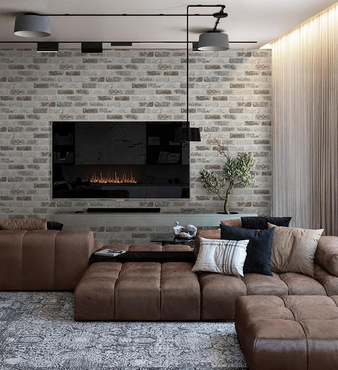 Guvana 17.3"×787" Brick Peel and Stick Wallpaper Grey Brown 3D Self Adhesive - Image 4