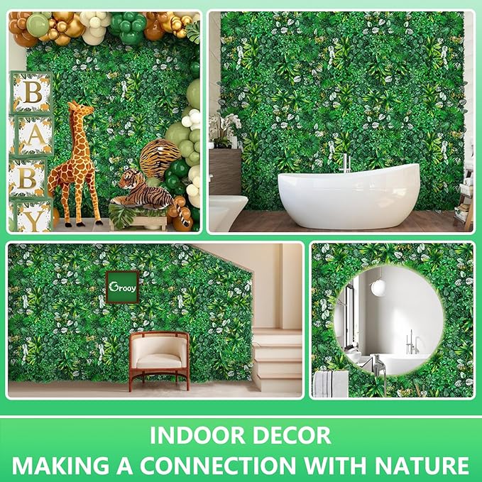 Grooy Artificial Hedge Grass Wall, Boxwood Panels 20"x20", UV Protected Privacy - Image 5