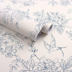 Froluya Cream White and Blue Floral Wallpaper Peel and Stick Wallpaper by Froluya