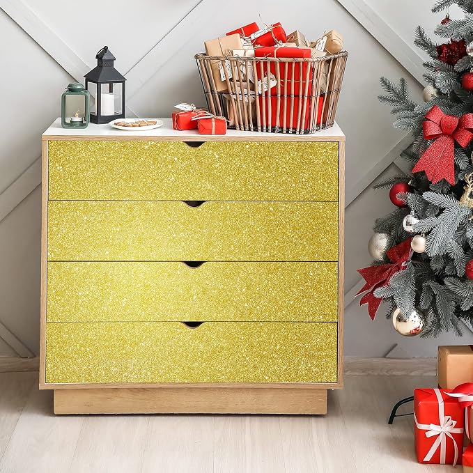 CHIHUT 15.7''x236'' Glitter Contact Paper Gold Glitter Wallpaper Stick and Peel - Image 8