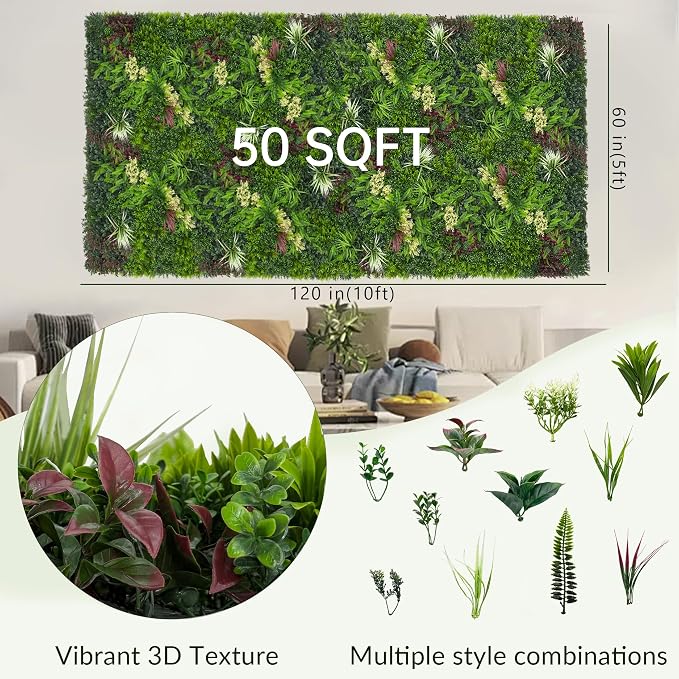 Artificial Ivy Wall Boxwood Roll: 60"x120" UV Resistant Green Leaves Faux - Image 2