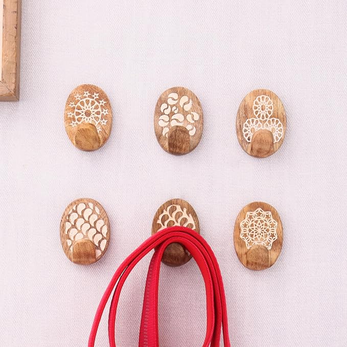 Indian Shelf 6 Lb Decorative Wood Adhesive Wall Hooks–Boho Peel and Stick Hooks - Image 8