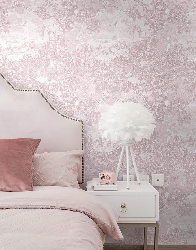 Heroad Peel and Stick Wallpaper Pink and White Vintage Forest Animals Floral - Image 7